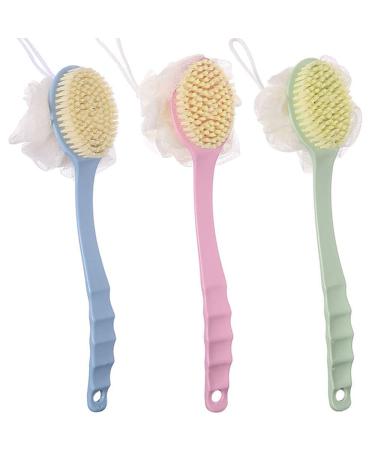 Bath Body Brush With Long Handle  2 IN 1 Shower Bath Mesh Sponge Loofah And Bristles Bath Back Scrubber For Skin Exfoliating Massage Spa