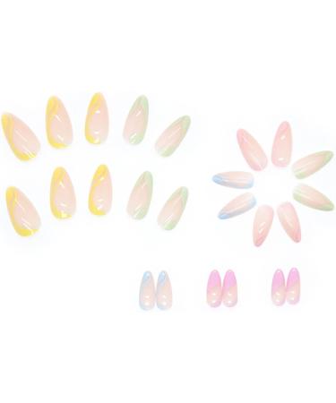 Justotry 24 Pcs Almond False Nails Short | Iridescent French Press on Nails | Wavy Pattern Fake Nails with Nail Glue | Swirl Oval Stick on Nails for Women - Buy Online on GoSupps.com