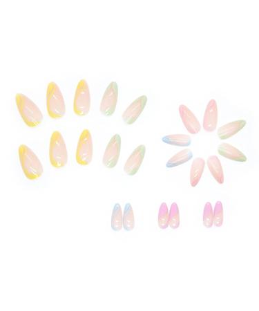 Justotry 24-Piece Rainbow Wavy Almond Fake Nails - Colorful French Press-On Nails for Women - Iridecent Swirl Oval Artificial Nails - Buy Online on GoSupps.com