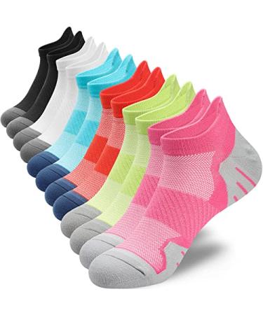 PAPLUS Womens Ankle Compression Running Socks 6 Pairs, Cushioned Low Cut Athletic Socks with Arch Support Mix of Colors(6 Pairs) Large-X-Large