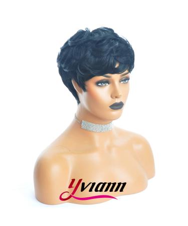 Yviann Short Wavy Synthetic Hair Wig for Black Women - Cute Curly Pixie Cut in 1B Color - Buy Online on GoSupps.com