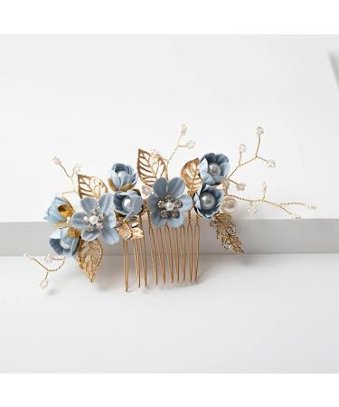 Minkissy Wedding Hair Comb - Pearl Crystal Bridal Hair Clip with Rhinestone Flower Decoration in Blue | Ideal Wedding Hair Accessory for Bride & Bridesmaids - Buy Online on GoSupps.com