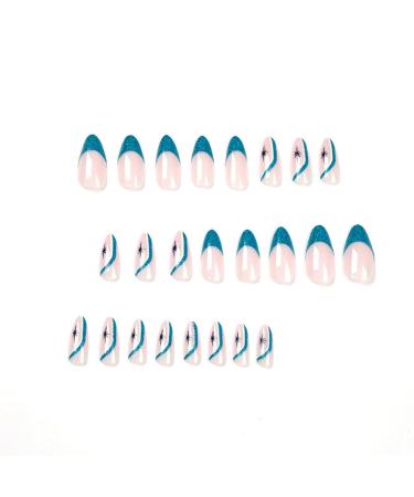 Justotry 24 Pcs Stiletto Press-On Nails - Glitter Blue French Almond Acrylic Fake Nails for Women - Buy Online on GoSupps.com