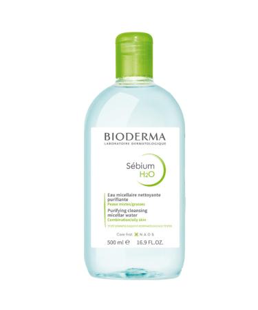 Bioderma S bium H2O Micellar Water Cleanser removes makeup impurities and pollution for acne oily and combination skin prevents spots 500 ml