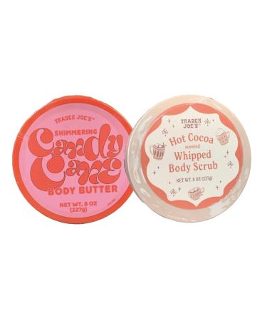 Trader Joe's Seasonal Bundle Hot Cocoa Scented Whipped Body Scrub & Shimmering Candy Cane Body Butter 8 ounces (227 grams) each 16 ounces (554 grams) in total