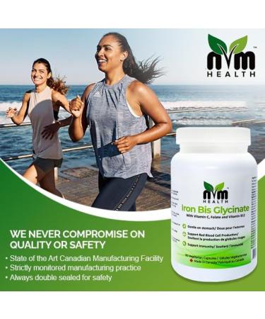 NVM Health Gentle Iron Bisglycinate with Vitamin C, B12, Folic Acid - 90 Veggie Capsules | Supports Red Blood Cell Formation & Combats Fatigue | Gluten-Free - Buy Online on GoSupps.com