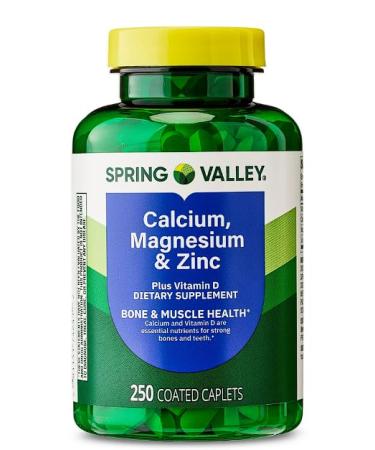 Calcium Magnesium & Zinc Plus Vitamin D3 Coated Caplets Spring Valley 250 Count + Daily Supplement Tracker Sticker