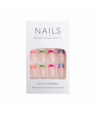 Shop MISUD Colorful French Tip Press On Nails - Short Square Acrylic Nails | 24 Pcs Glossy Summer Squoval Design - Buy Online on GoSupps.com