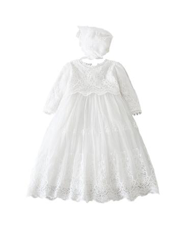 Leideur Baby Long Christening Gowns White Baptism Dress Special Occasion Dresses for Girls Birthday 9-12 Months White 1