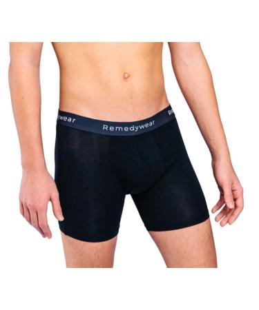 Remedywear Men's Boxer Briefs Jock Itch Allergy Eczema Relief Underwear with Soothing Fibers (Black Medium) Medium Black