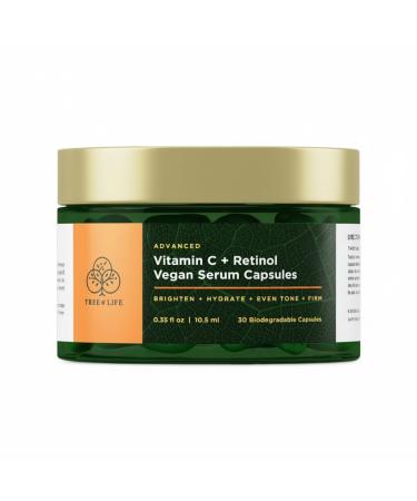Tree of Life Vitamin C & Retinol Serum Capsules - Powerful Hydration Formula - Skin Supplement - 35 fl oz 30 Capsules