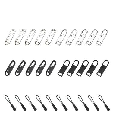 Rhys zipper removable zipper head zinclegation tool -free suitable for jackets bags boots etc. (silver and black a total of 30 pieces)