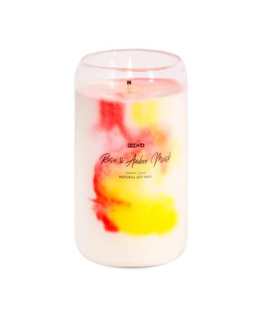 IZIDDO Scented Candles for Home Decor Rose & Musk Extra Strong Scented Candles 80 Hour Burn 11.5oz Red Marble Candle Handmade Tie-Dye Candles Gifts for Women Rose Amber & Musk 11.5oz