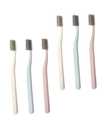 Plafope 6 pieces stiff brush manual toothbrushes for adult tooth cleaning toothbrushes for adults tooth cleaning devices hand toothbrush mouth cleaning devices