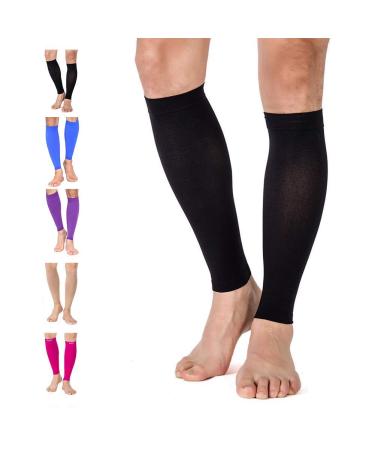 TOFLY Calf Compression Sleeve for Men & Women 1 Pair Footless Compression Socks 20-30mmHg for Leg Support Shin Splint Pain Relief Swelling Varicose Veins Nursing Travel Plus Size S - 5XL L Black