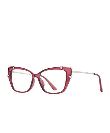 SERONI Metal Temple Tr90 Cat Eye Frame Blue Light Blocking Glasses for Women Men Anti UV Ray Computer Reading Glasses Purple-red 53 Millimeters