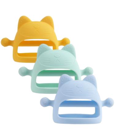 puphutu Baby Teethers Silicone Teething Toy for Babies 3 Packs Infant Soothing (Blue Green Yellow)