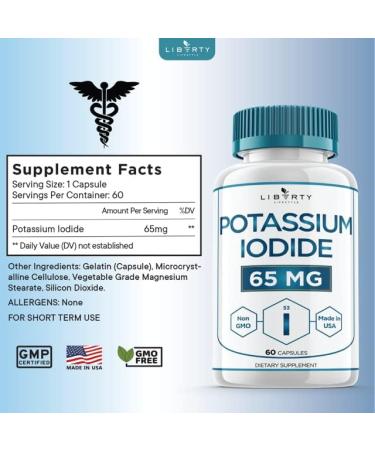 Liberty Lifestyle Potassium Iodide 120 Capsules - Thyroid Support Supplement - Made in USA - Buy Online on GoSupps.com
