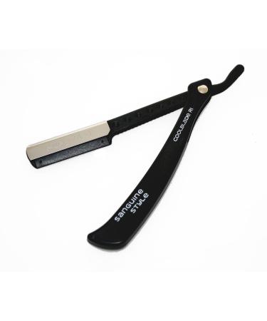 Shaving Razor Cut Throat Razor + Wilkinson Blades + Sanguine Pouch (CoolBlade R1 Black)