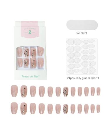 3D Rhinestone Pink Coffin Fake Nails Medium Length - Glossy Ballerina False Nails for Women | 24PCS - Buy Online on GoSupps.com