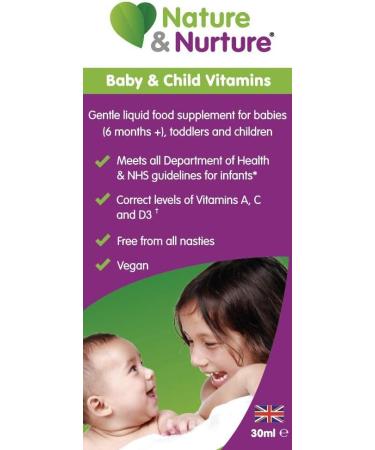 Nature & Nurture Baby & Child Vitamins - Gentle Liquid Vegan Drops for Babies, Toddlers & Children - Made in UK - 60 Doses - Buy Online on GoSupps.com