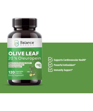 Balance Breens High Strength Olive Leaf Extract 750mg - 120 Vegetarian Capsules - Cardiovascular & Immune Support - Buy Online on GoSupps.com