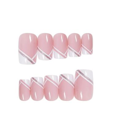 Justotry 24 PCs Glitter Angular Press-On Nails - White & Nude Artificial Fingernails for Nail Art - Square French Design - Buy Online on GoSupps.com