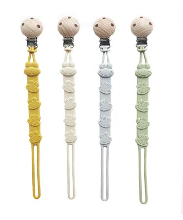 DeMissir 4Pcs Silicone Pacifier Clips Holder Cute Frogs One-Piece-Design Pacifier Clip for Baby Boys Girls Soothie Binky Clips with Beech