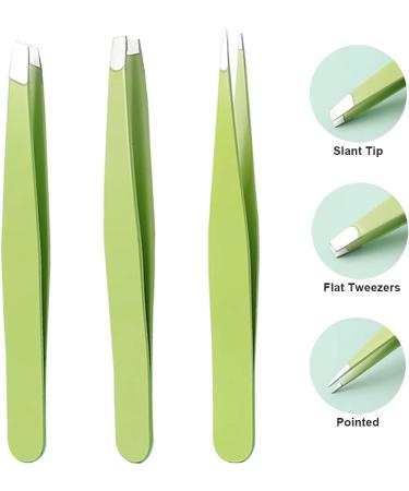 bxd Eyebrow Tweezers Set (3 Pieces) - Stainless Steel Precision Tools for Eyebrows, Beards, Ingrown Hairs, Blackheads, and Tick Removal - Green - Buy Online on GoSupps.com