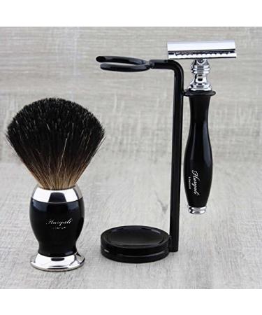 Classic Old-School Men's Shaving Set | Pure Black Badger Brush & DE Safety Razor | Perfect Gift for Him - Buy Online on GoSupps.com