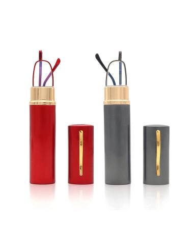 Reading Glasses Blue Light Blocking-2 Pack Compact Slim Pocket Reader for Women +2.50 Spring Hinge Eyeglasses W/Portable Pen Clip Case Red & Gunmetal 2.5 Diopters