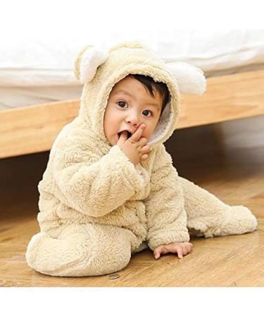 Ceguimos Newborn Baby Hooded Snowsuit Jacket | Warm Fleece Romper Jumpsuit | Cartoon Bear Design | Brown 9-12 Months - Buy Online on GoSupps.com