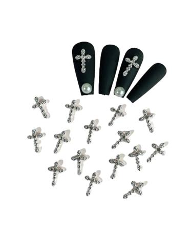 20 pieces of rhinestones nails loop nail art charms cross-nail trailer for nails bear butterfly nail gems for nail design nail decoration nail accessories DIY craft (cross (silver)))