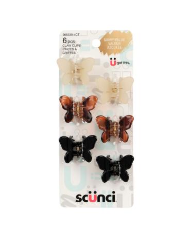 SCUNCI 6 PK BROWN BLACK BUTTERFLY CLAW CLIPS