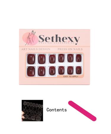Sethexy 24pcs Velvet Red Square Press-On Nails | Glossy Pure Color Acrylic False Nails for Women & Girls - Buy Online on GoSupps.com