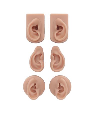 3 pairs of silicone ear models-soft flexible simulation of a human ear for piercing exercises jewelry display props and training-anatomically correct exercise models (medium color)