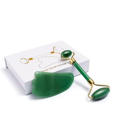 Jade Facial Roller Gua Sha Massager Tool Set for Neck Eye Back Leg Anti-Wrinkle Anti-Aging