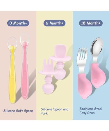 Vicloon Baby Fork and Spoon Set - Silicone Stainless Steel Cutlery for Children, Ergonomic Design for Self-Feeding (Pink Bird) - Buy Online on GoSupps.com