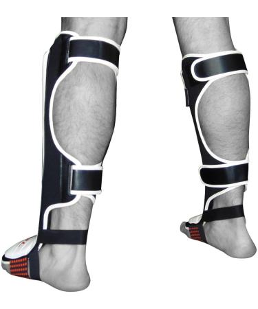 Meister MMA Edge Leather Shin Guards with Gel Padding - White L-XL | Premium Protection for Fighters - Buy Online on GoSupps.com