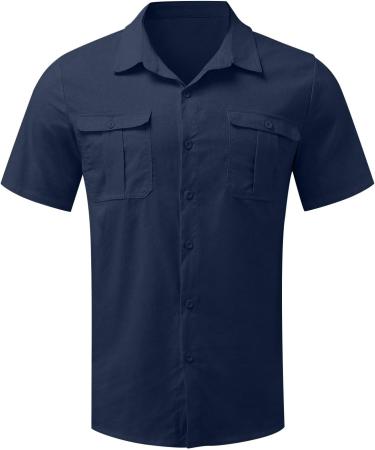 Buy Men's Short Sleeve Reversible Summer Shirt - Casual Hawaiian Beach Shirt with Button Placket & Pockets | Lightweight Vacation Tees in XL & Marine Colors - Buy Online on GoSupps.com