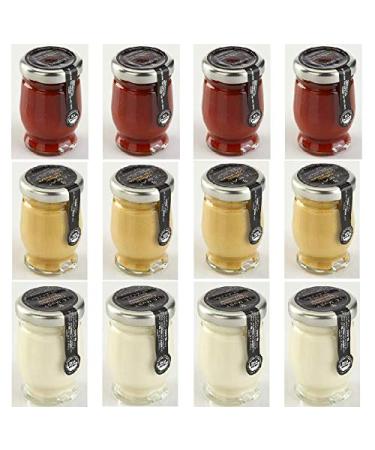 Le Must Glass Condiment Assortment Mini Jars (Ketchup Dijon Mustard Mayonnaise) 4 Bottles Each (Pack of 12) Miniatures Ketchup 1.5 Ounce (Pack of 12)