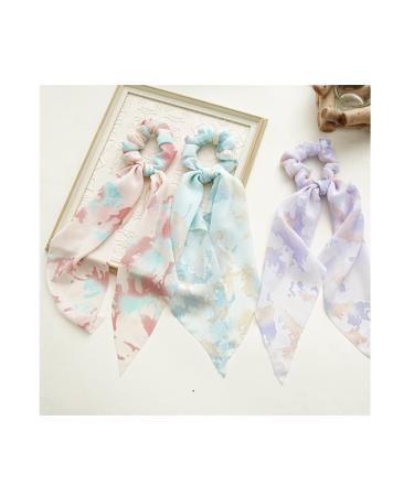 8pcs Chiffon Bow Hair Scrunchies Set for Women and Girls - Floral Blue Pink - Buy Online on GoSupps.com