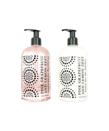 Greenwich Bay Kitchen Collection PINK GRAPEFRUIT / LEMON ZEST Scented Liquid Hand Soap & Lotion Combo with Shea Butter - 16 fl oz Pump Bottles