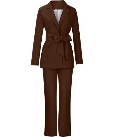 Women's Brown Business Suit Set | Slim Fit Blazer & Pants | Office Outfit for Work | Large Size - Buy Online on GoSupps.com