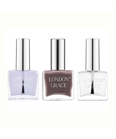 London Grace Nail Gift Set | Includes 12ml Base Hazel Polish & Top Coat | Nail Strengthener Base Coat Earthy Brown Long Lasting Vegan Eco-conscious Varnish & Chip Resistant Glossy Top Coat