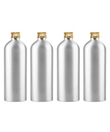 Zeoabsy 4 pieces 500 ml of empty round silver aluminum bottle with aluminum screw lid gold 500ml screw bottles made of aluminum for filling for cosmetics essences oil bathroom hotel travel 500ml gold