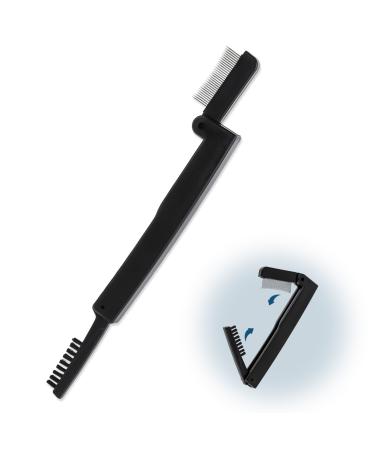 Folding Eyelash Comb Double Head Eyelash Comb Separator Eyebrow Brush and Comb Metal Teeth Eyelash Brush Mascara Brush Applicator Professional Makeup Tool for Define Lash & Brow (Black)