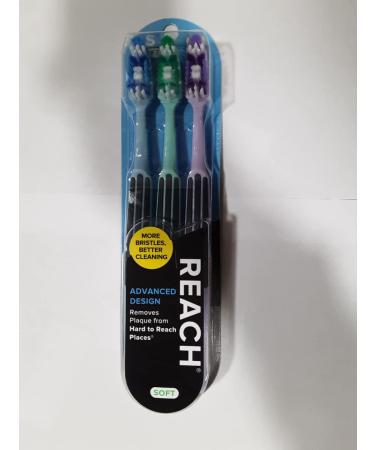 Reach Advanced Design Full Head Soft Toothbrush Assorted Colors 3 Count (Pack of 4) 12 Toothbrushes total