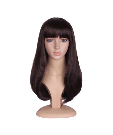 MapofBeauty Fashion Flat Bangs Curls Long Hair Daily Wig (Dark Brown) - Buy Online on GoSupps.com