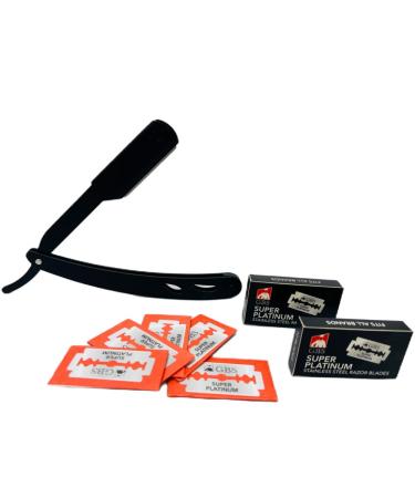 G.B.S Men Professional Straight Edge Barber Shaving Razor with 20 Blades Black
